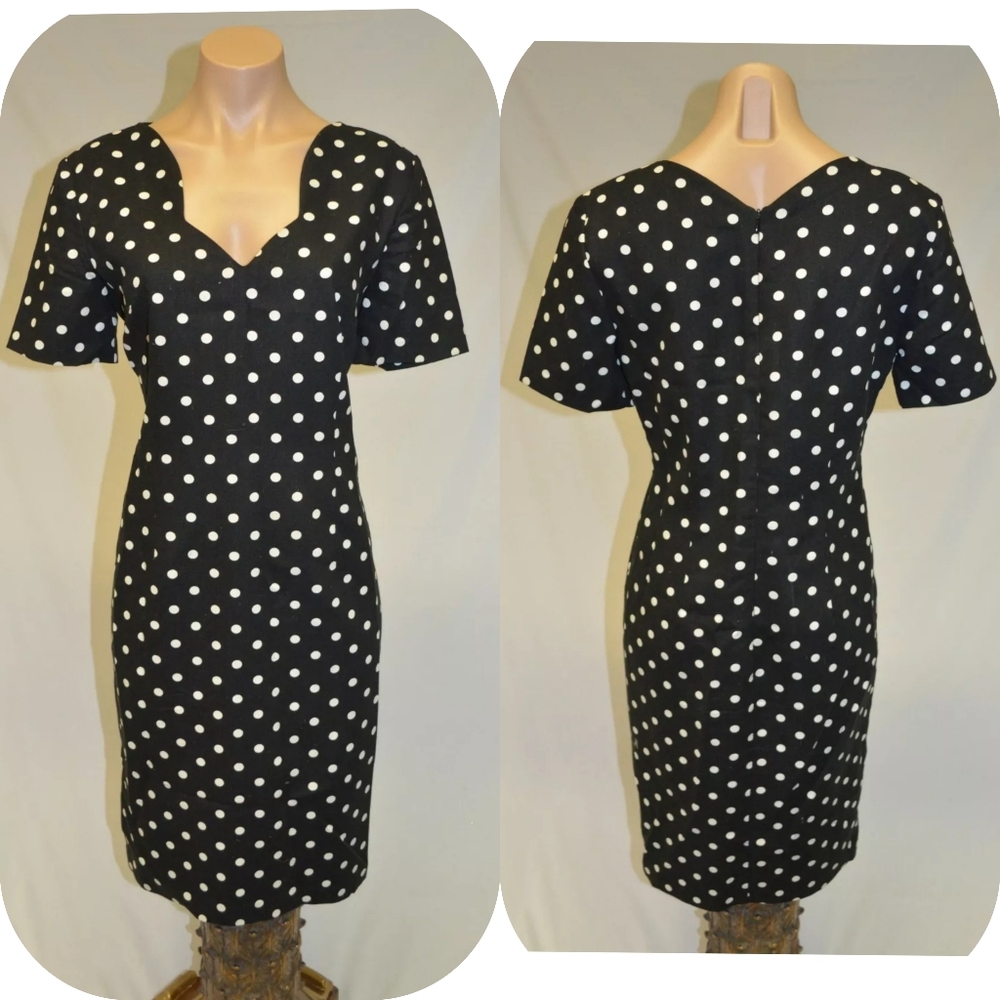 The Perfect Dress Vintage 80s 90s Black & White Polka Dot Dress sz 6